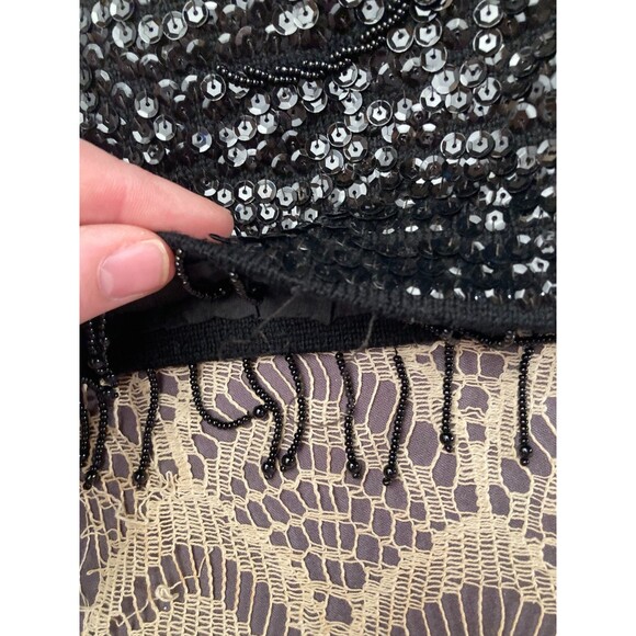 Vintage 60s Top 1960s Black Sequin Cocktail Wedding Guest Chic Fancy Size Medium - Picture 5 of 6